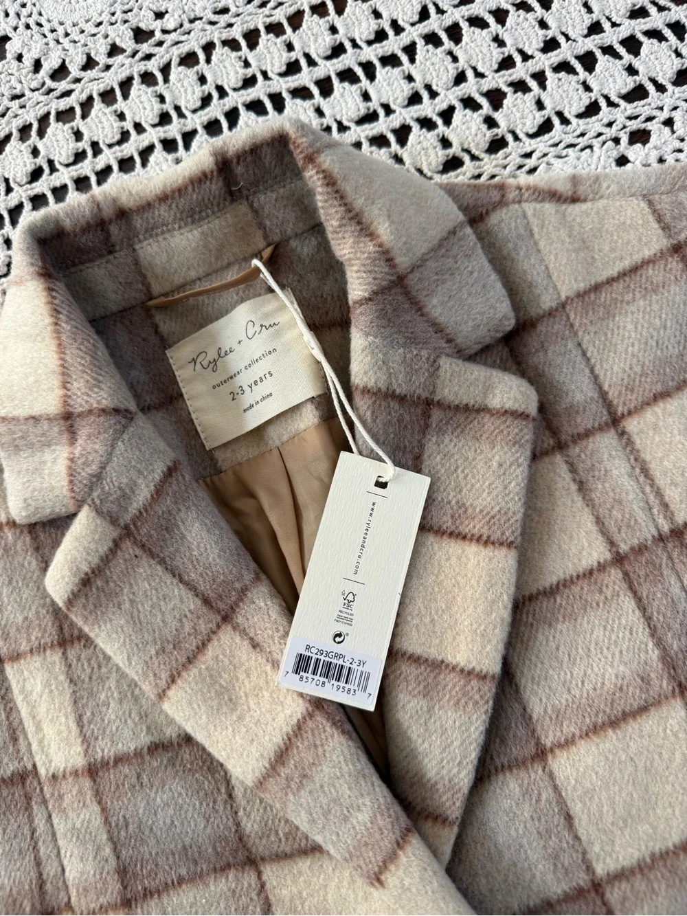 NWT Rylee & Cru Rustic Plaid Longline Coat Girls 2-3Y